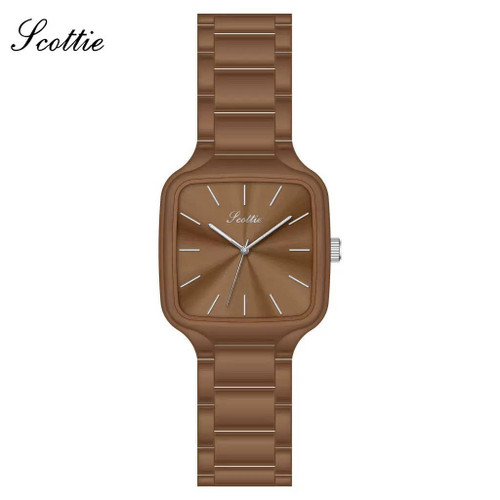 ساعت مچی عقربهای زنانه اسکاتی Scottie،. 9781 قاب مربعی گوشهگرد، بند و صفحه قهوهای