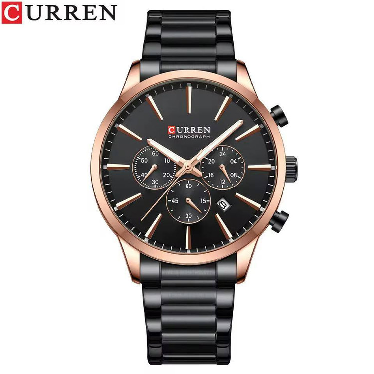 ساعت مچی مردانه کورن Curren کرنوگراف کد 8435 بند فلزی مشکی رزگلد